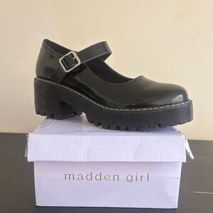 Madden Girl Glossy Black Happpy Platform Mary Janes